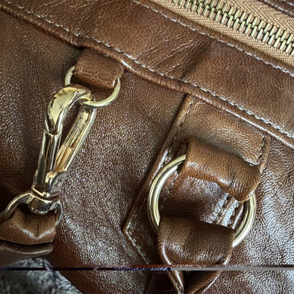 Y2K Lauren Merkin Brown Leather Satchel Duffel Top Handle Shoulder Bag Purse - Picture 7 of 16